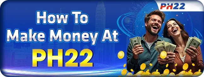 PH22 login promotion banner featuring cashback bonus